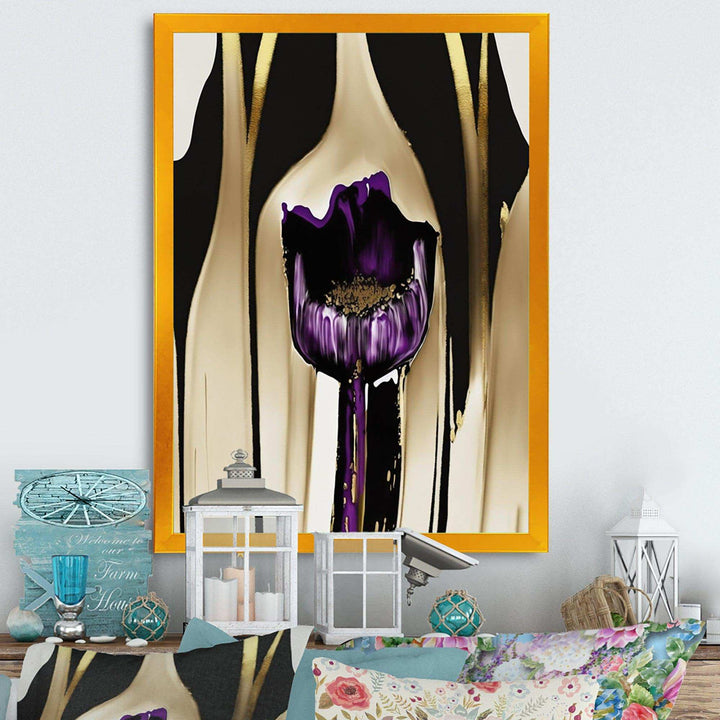 Purple Flower Flower On Abstract Paint IV - Traditional Canvas Wall Art