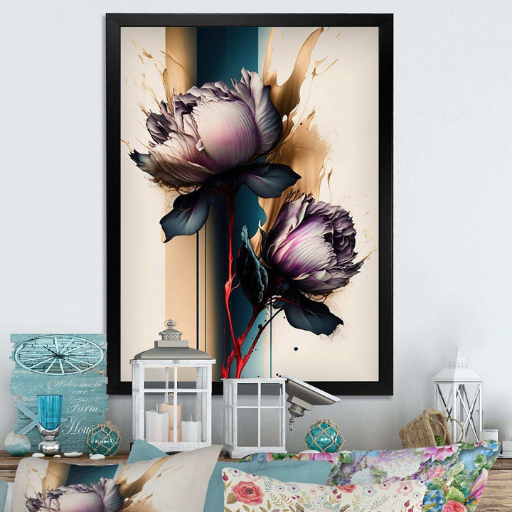 Red Peony Flower On Abstract Paint III - Modern Living Room Wall Decor