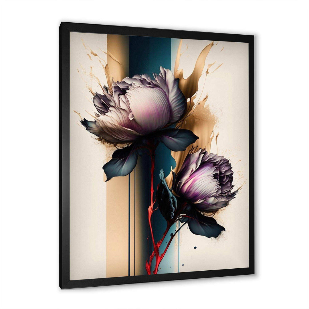 Red Peony Flower On Abstract Paint III - Modern Living Room Wall Decor