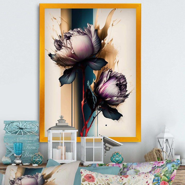 Red Peony Flower On Abstract Paint III - Modern Living Room Wall Decor