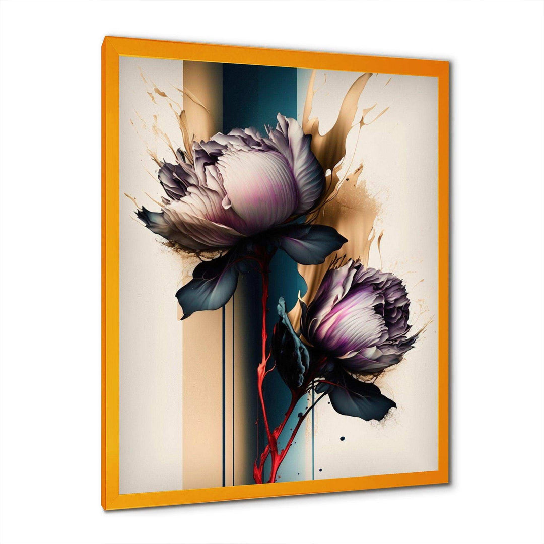 Red Peony Flower On Abstract Paint III - Modern Living Room Wall Decor