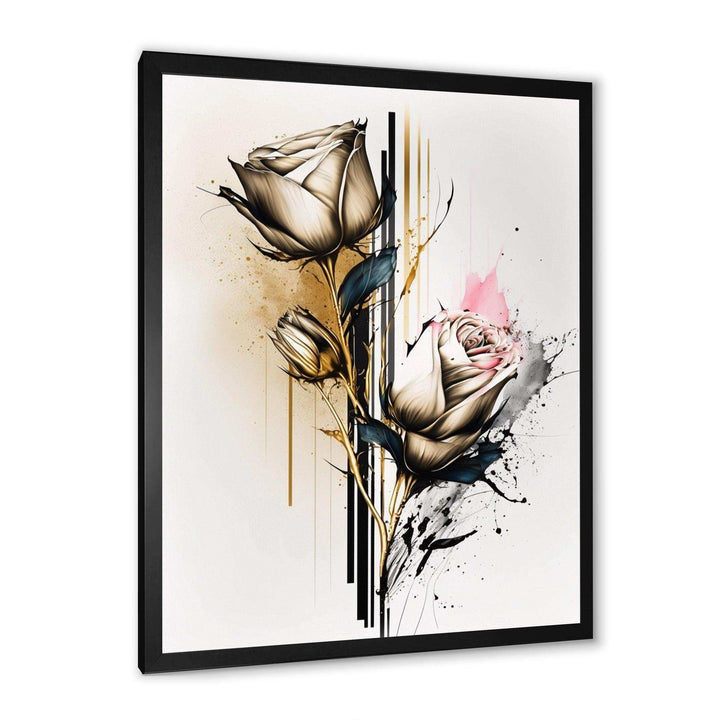 Roses Flow Flower On Golden Beige Paint IV