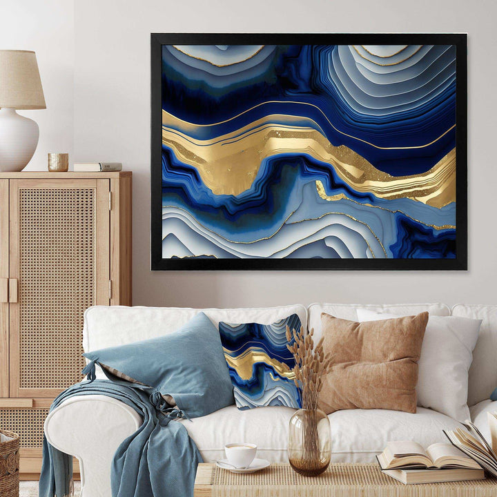 Vibrant Blue And Gold Flow Art I - Modern Canvas Wall Art