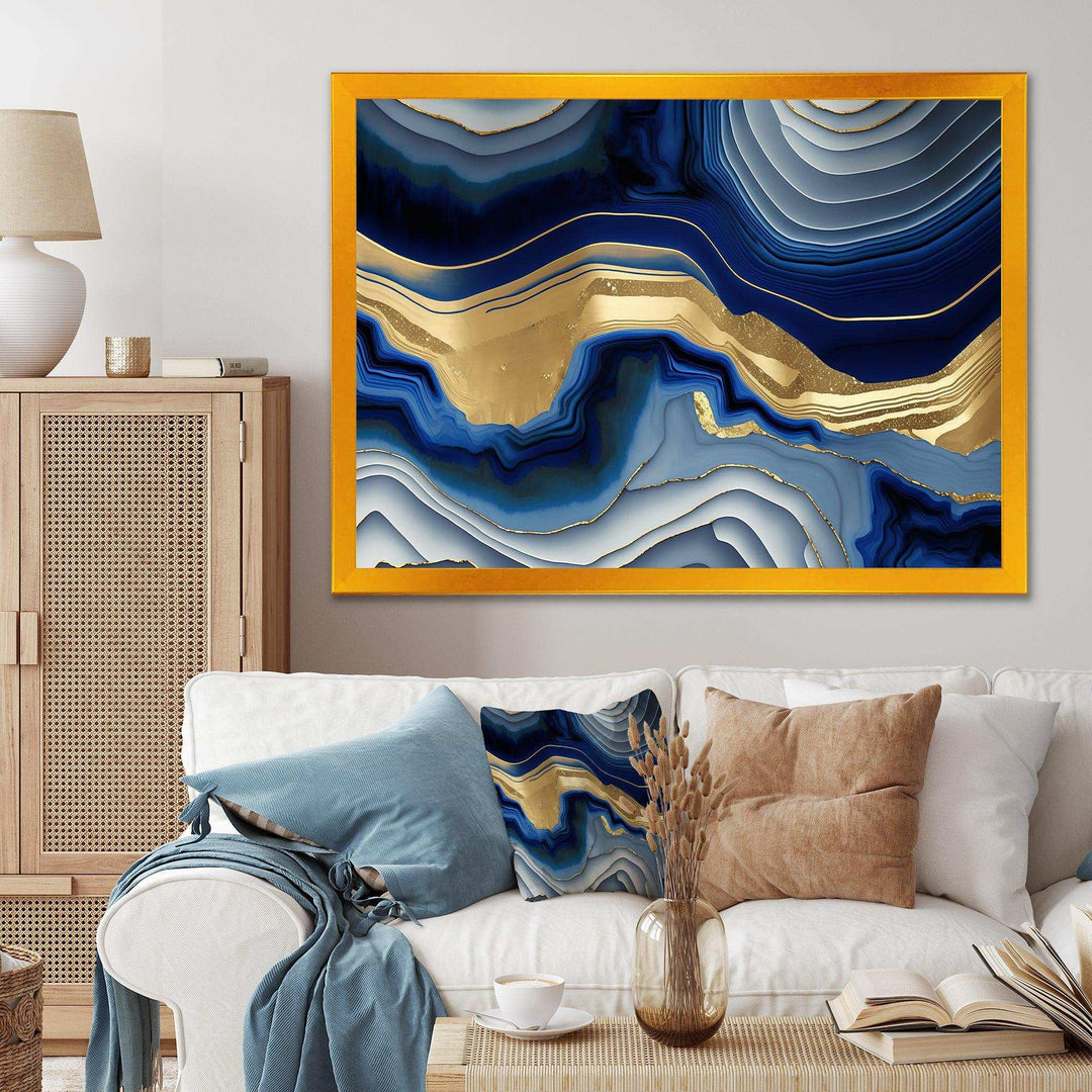 Vibrant Blue And Gold Flow Art I - Modern Canvas Wall Art