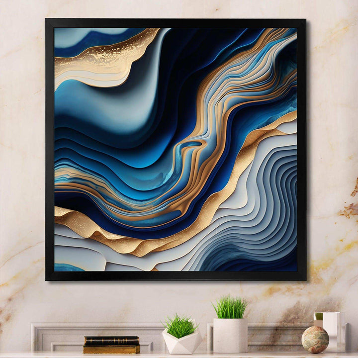 Vibrant Blue And Gold Flow Art II - Modern Bedroom Wall Art