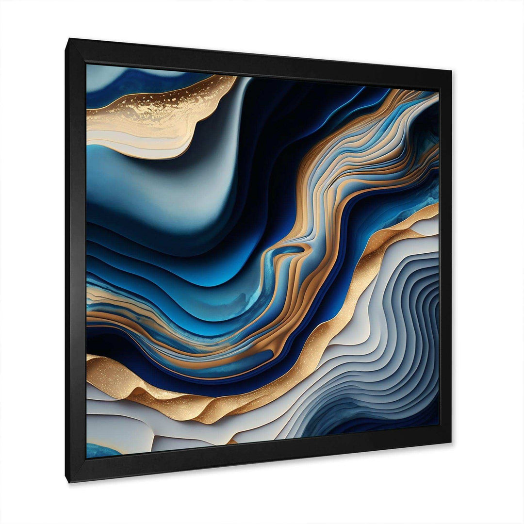Vibrant Blue And Gold Flow Art II - Modern Bedroom Wall Art