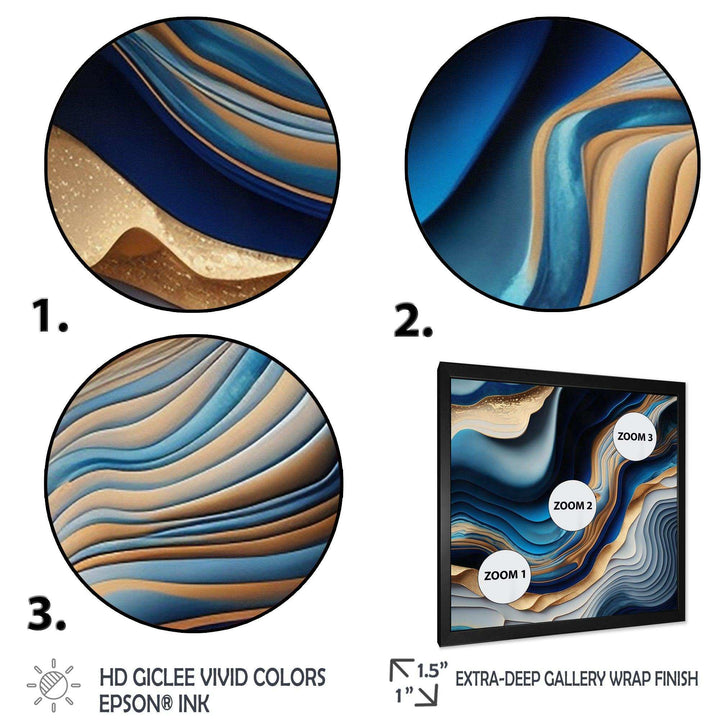 Vibrant Blue And Gold Flow Art II - Modern Bedroom Wall Art