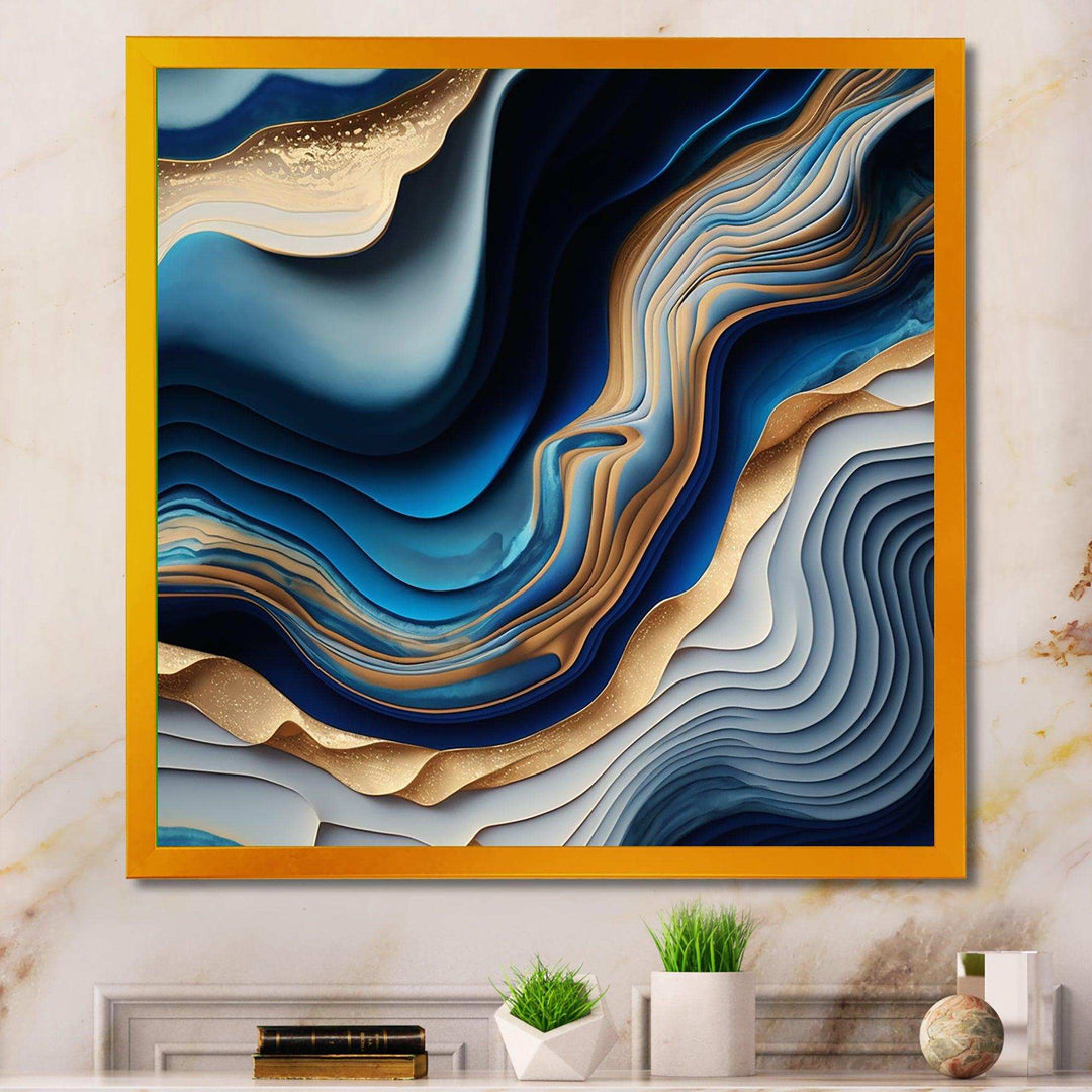 Vibrant Blue And Gold Flow Art II - Modern Bedroom Wall Art
