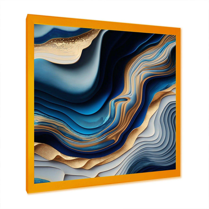 Vibrant Blue And Gold Flow Art II - Modern Bedroom Wall Art