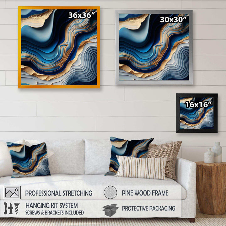 Vibrant Blue And Gold Flow Art II - Modern Bedroom Wall Art