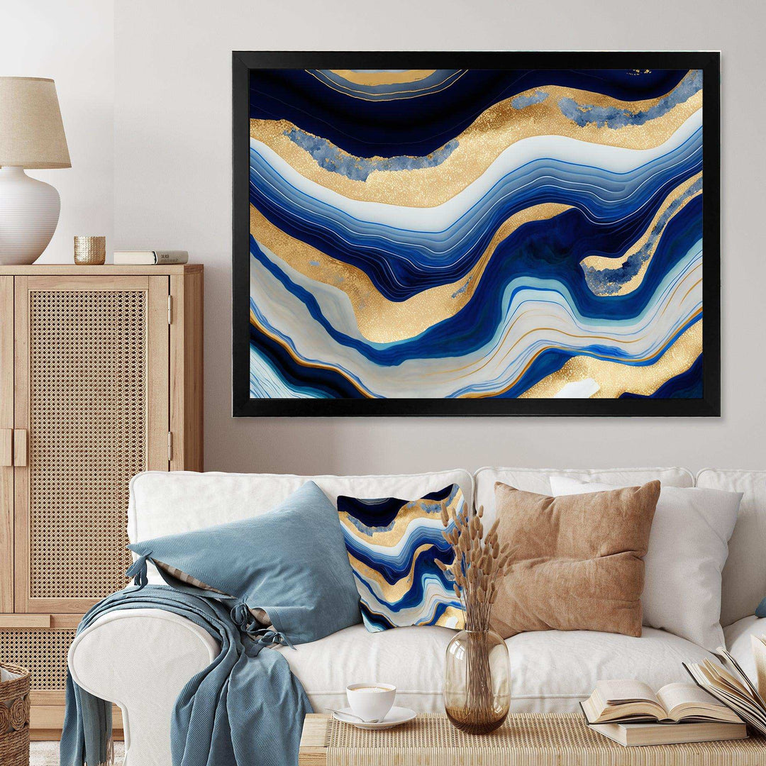 Vibrant Blue And Gold Flow Art IV - Modern Living Room Wall Decor