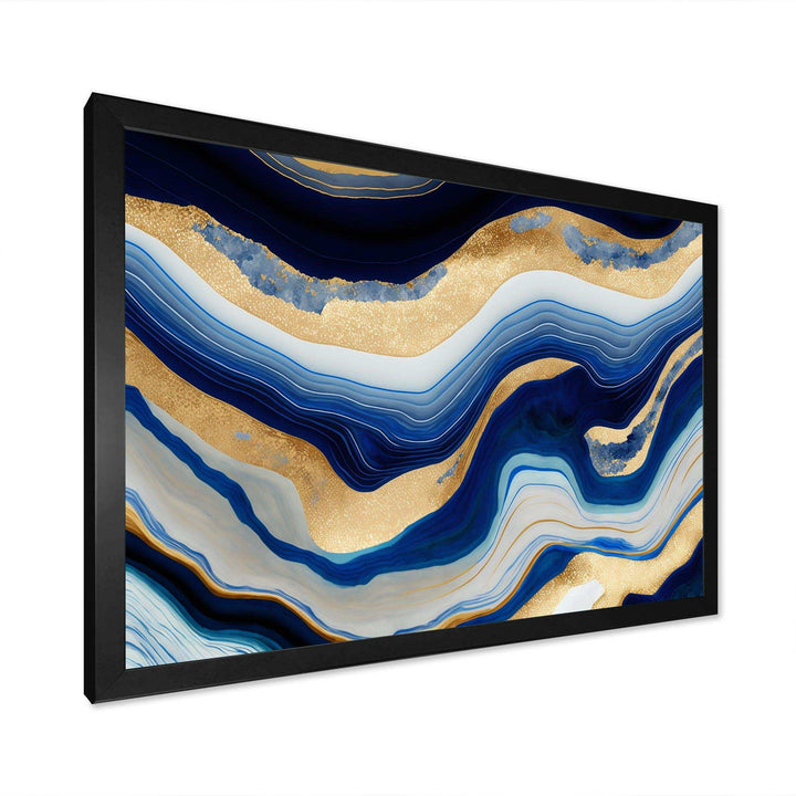 Vibrant Blue And Gold Flow Art IV - Modern Living Room Wall Decor