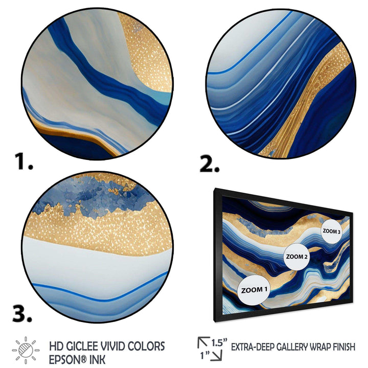 Vibrant Blue And Gold Flow Art IV - Modern Living Room Wall Decor