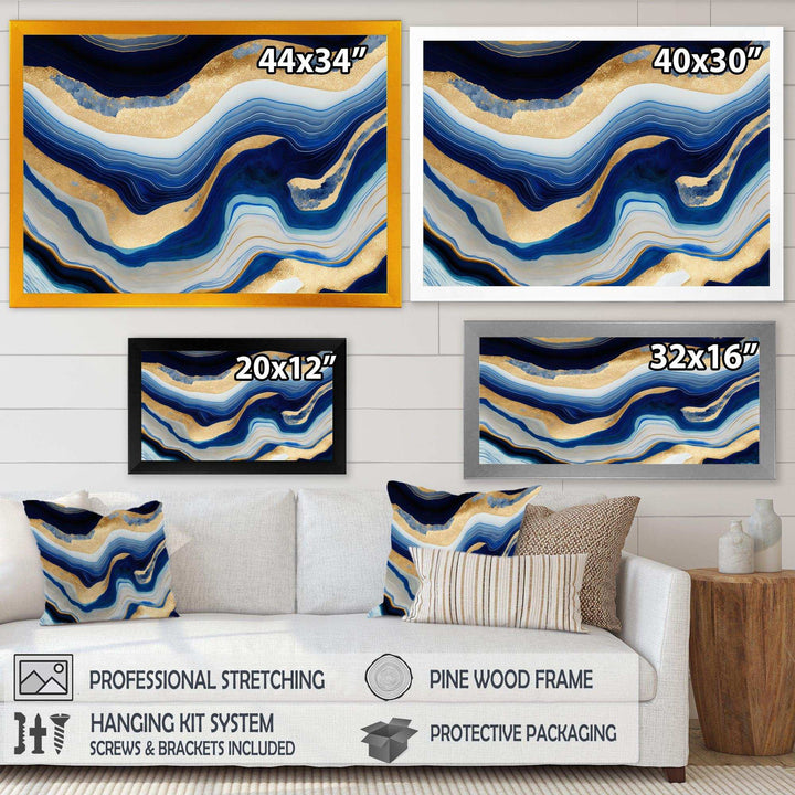 Vibrant Blue And Gold Flow Art IV - Modern Living Room Wall Decor