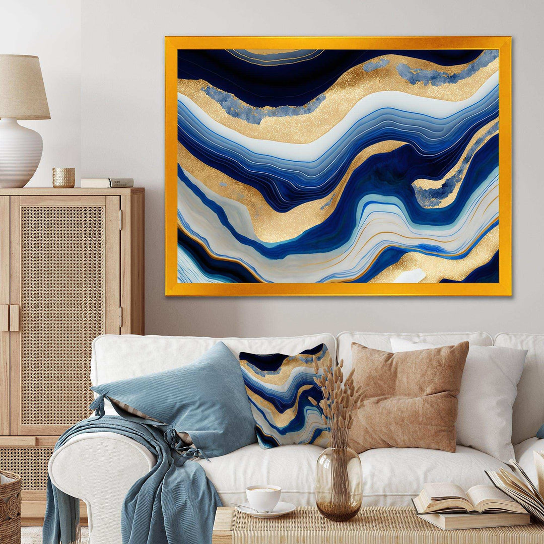 Vibrant Blue And Gold Flow Art IV - Modern Living Room Wall Decor