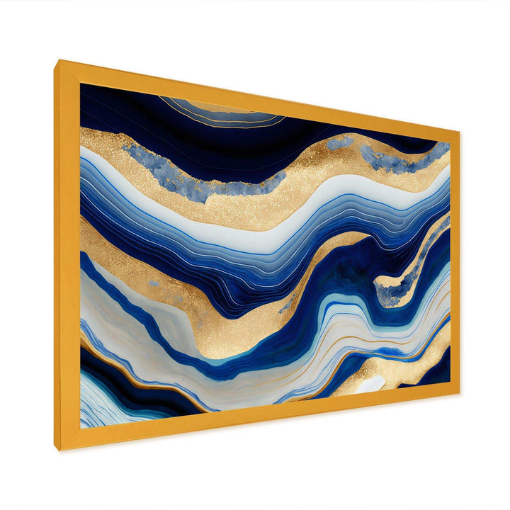 Vibrant Blue And Gold Flow Art IV - Modern Living Room Wall Decor