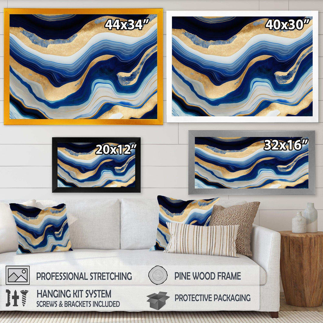 Vibrant Blue And Gold Flow Art IV - Modern Living Room Wall Decor