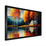 Red And Orange Lake House With Birch Trees