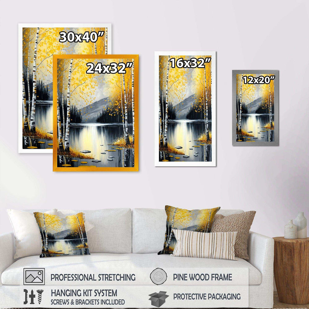 Monochrome Golden Birch Trees By The Lake I