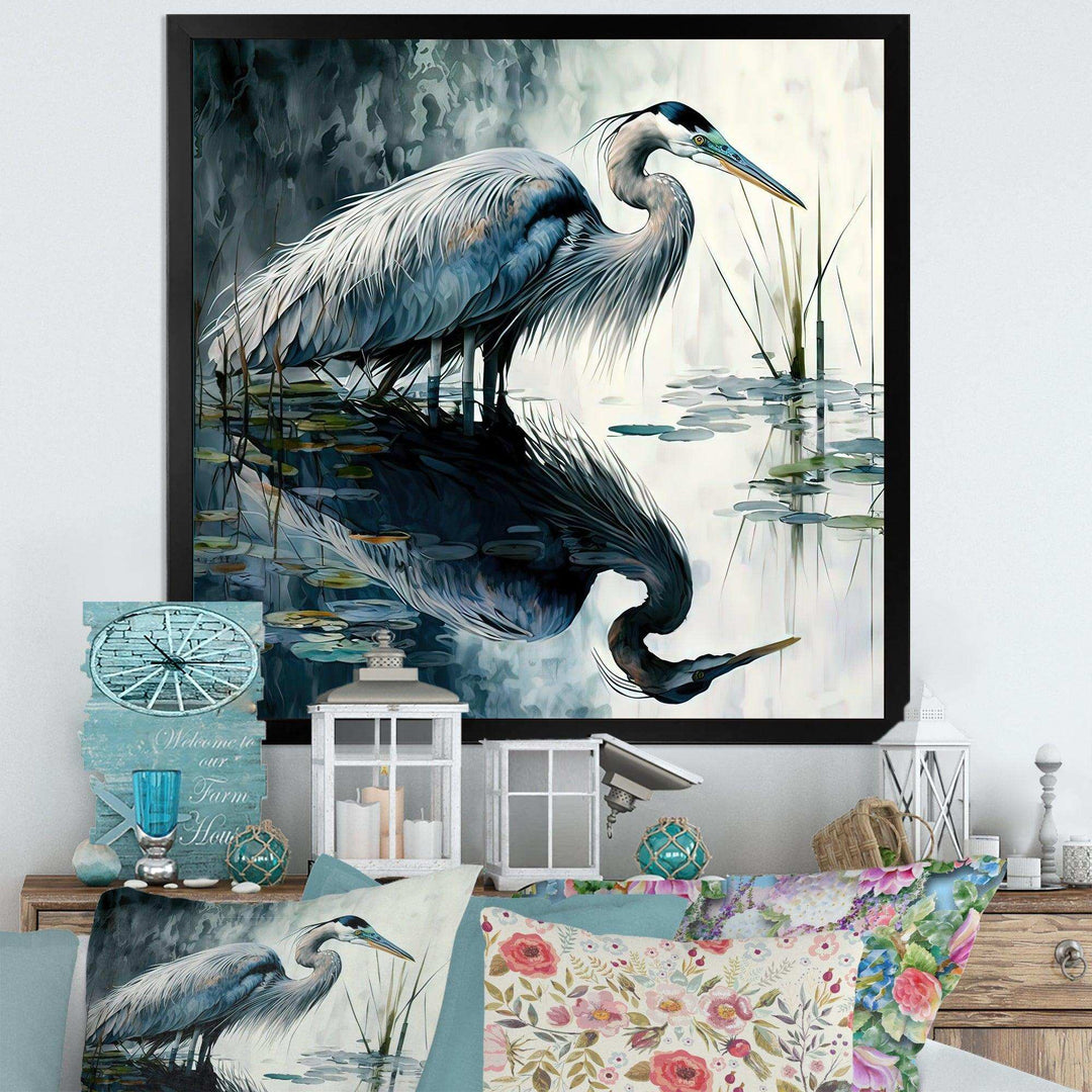 Cute Heron In A Lake Floral Art IV