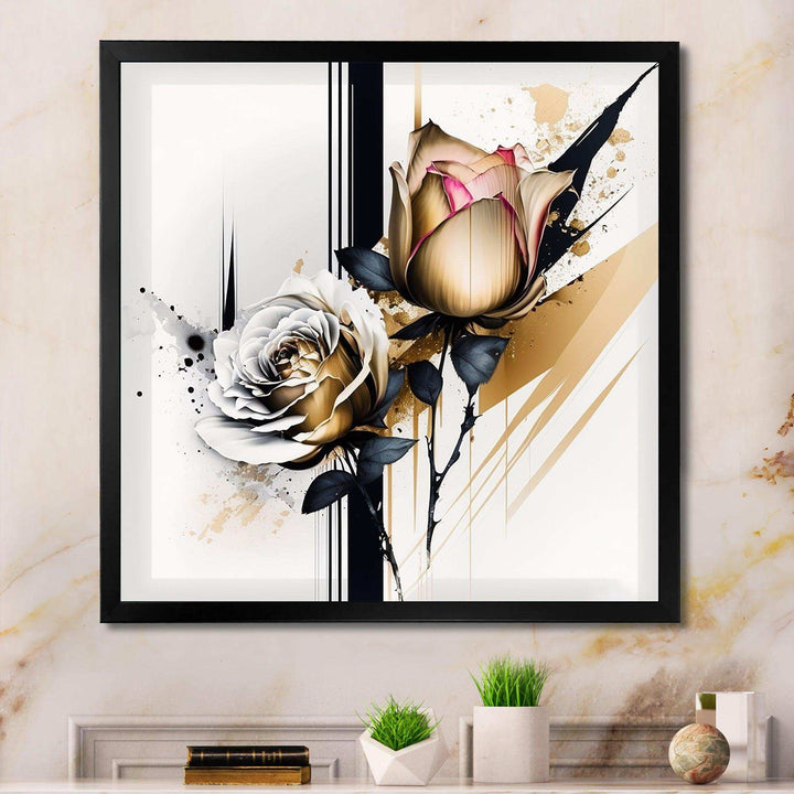 Roses Flow Flower On Golden Beige Paint VII