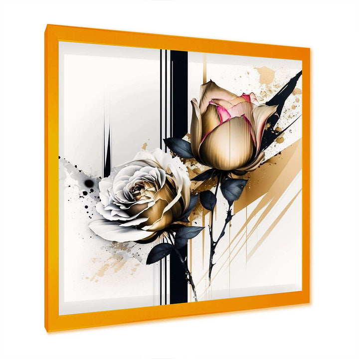 Roses Flow Flower On Golden Beige Paint VII