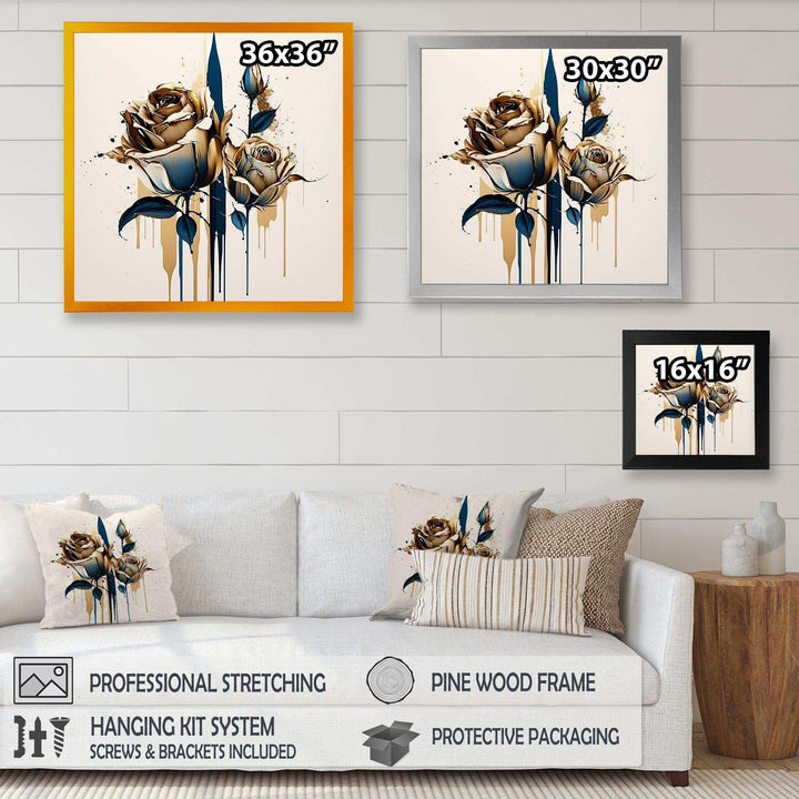Roses Flow Flower On Golden Beige Paint VIII