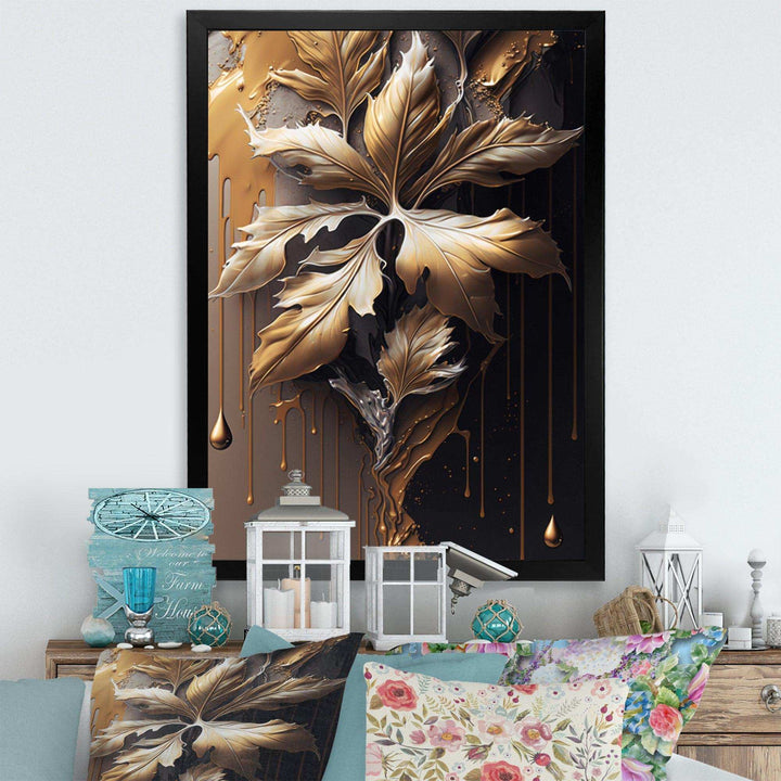 Gold Abstract Leaves I - Traditional Canvas Wall Art