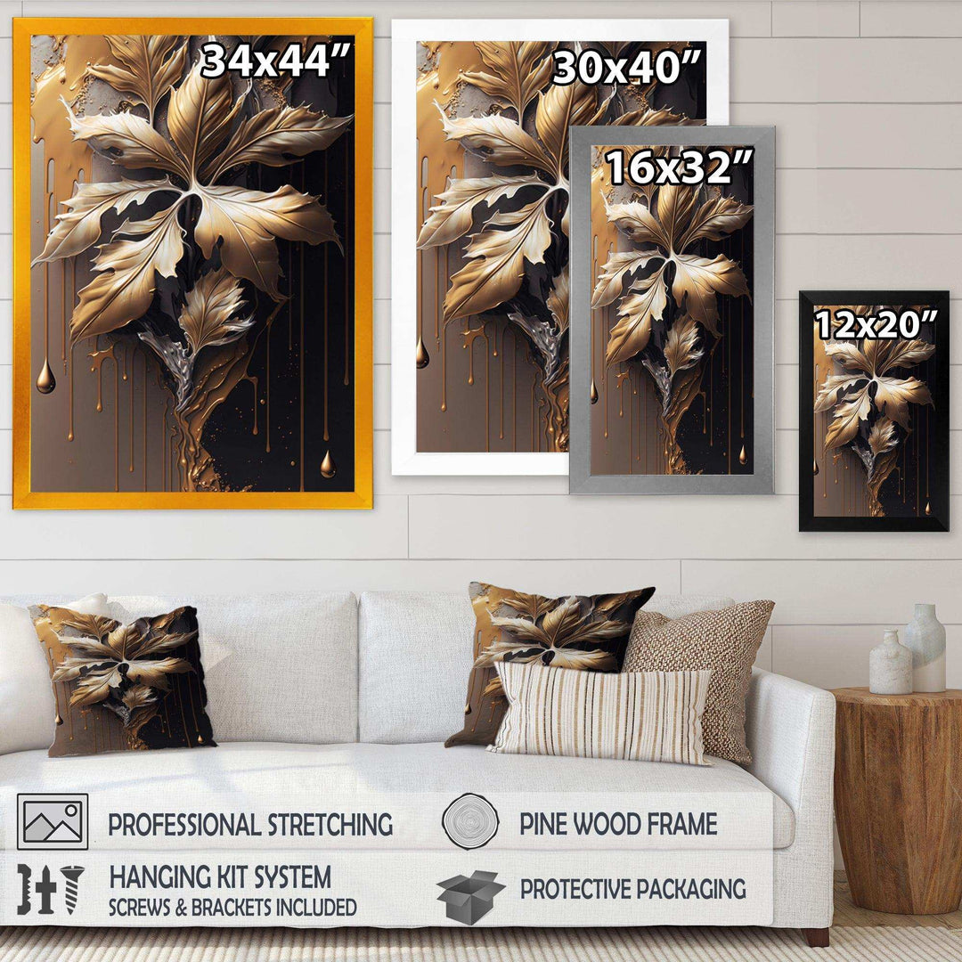 Gold Abstract Leaves I - Traditional Canvas Wall Art