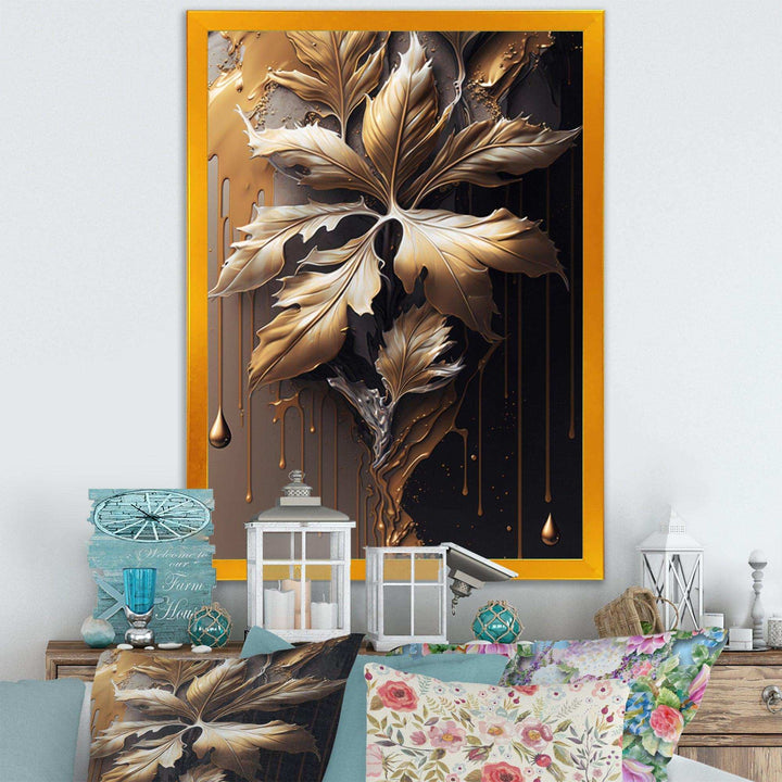 Gold Abstract Leaves I - Traditional Canvas Wall Art