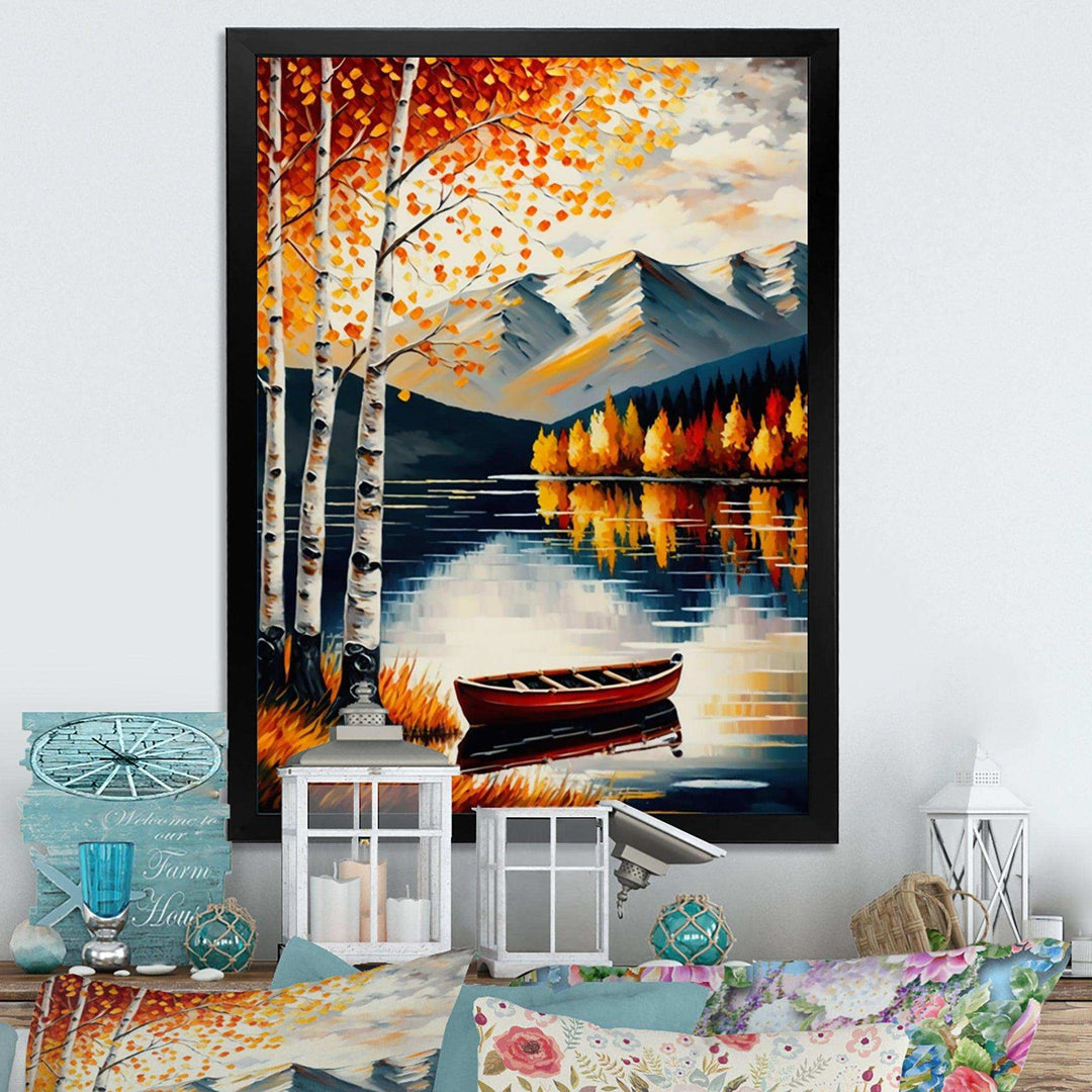 Red And Orange Birch Trees By The Lake VII