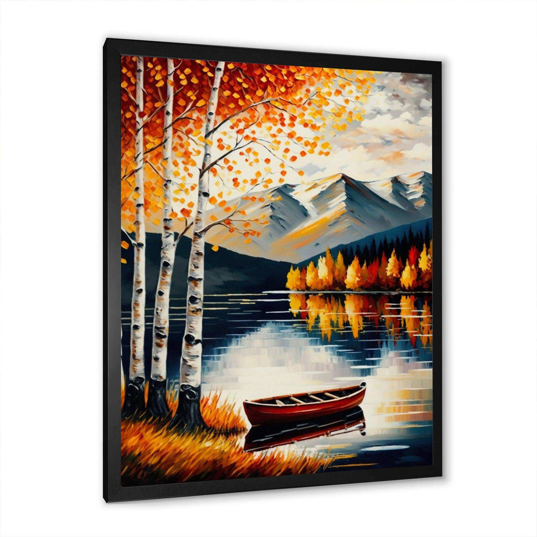 Red And Orange Birch Trees By The Lake VII