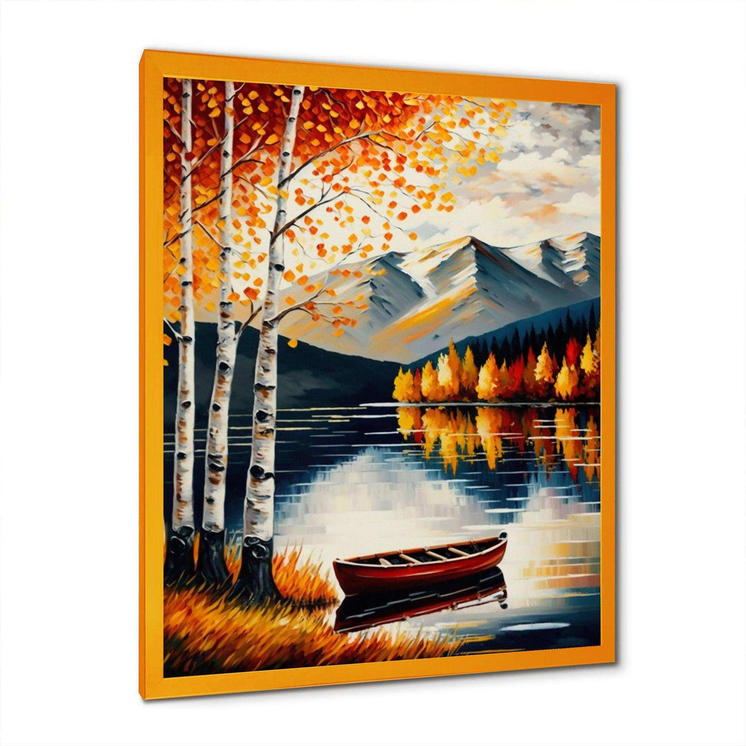 Red And Orange Birch Trees By The Lake VII