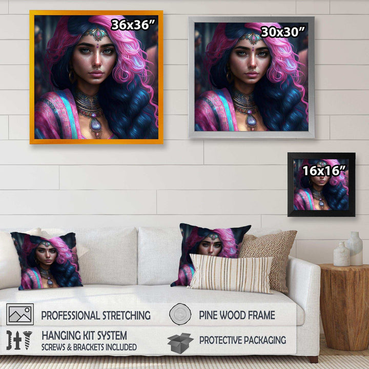 Fashion Indian Woman In Pink And Blue IV