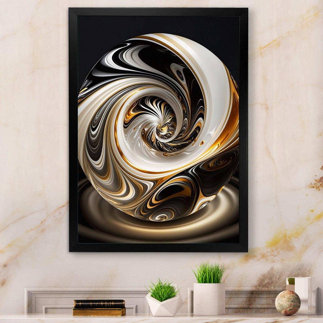 Gold And Black Stained Glass Spiral II - Modern Bedroom Wall Art