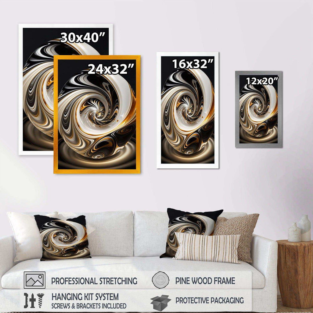 Gold And Black Stained Glass Spiral II - Modern Bedroom Wall Art