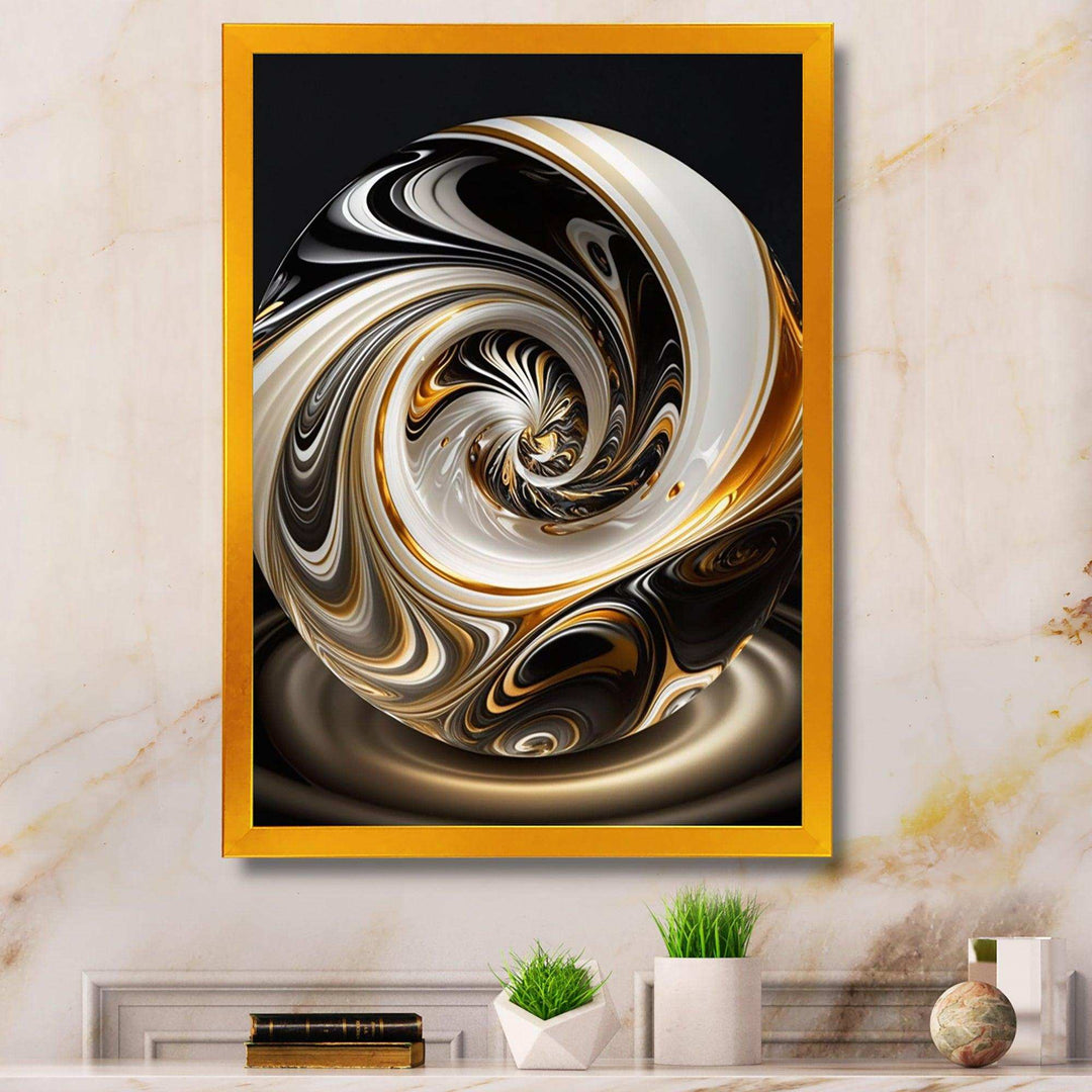 Gold And Black Stained Glass Spiral II - Modern Bedroom Wall Art