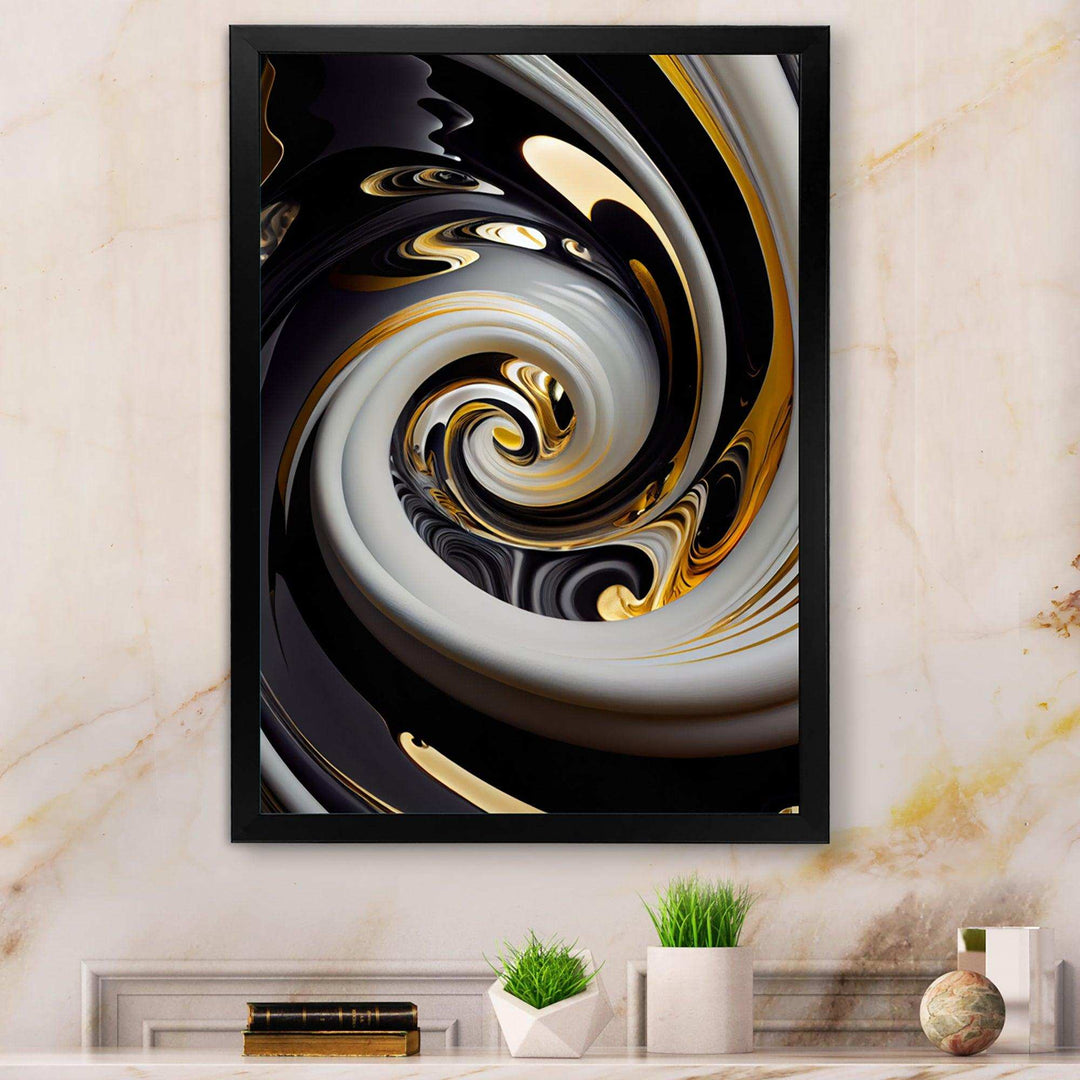 Gold And Black Stained Glass Spiral III - Modern Wall Art Prints