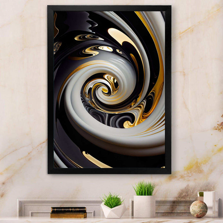 Gold And Black Stained Glass Spiral III - Modern Wall Art Prints