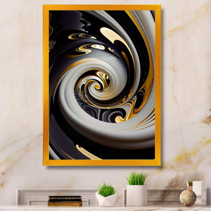 Gold And Black Stained Glass Spiral III - Modern Wall Art Prints