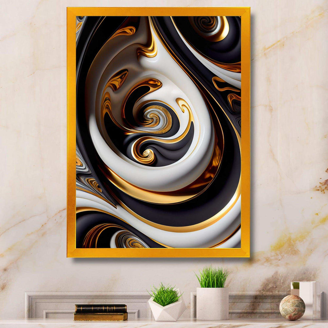 Gold And Black Stained Glass Spiral IV - Modern Canvas Wall Art