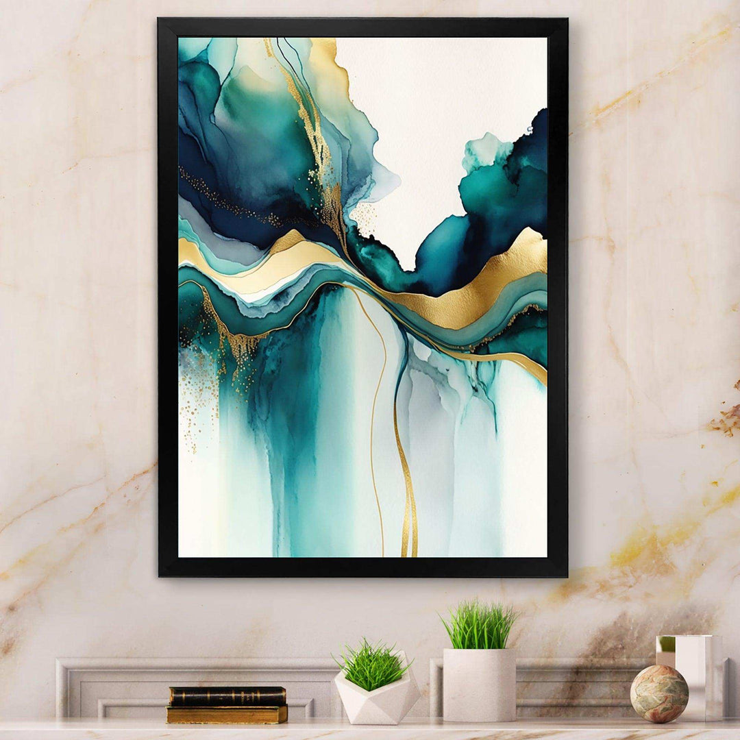 Teal And Gold Abstract Expression I - Modern Living Room Wall Decor