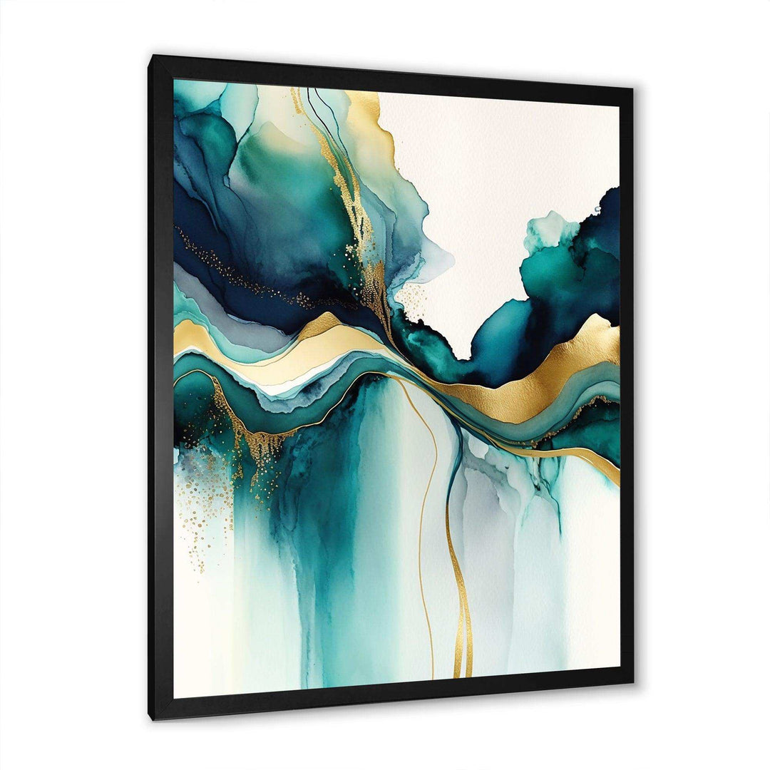 Teal And Gold Abstract Expression I - Modern Living Room Wall Decor