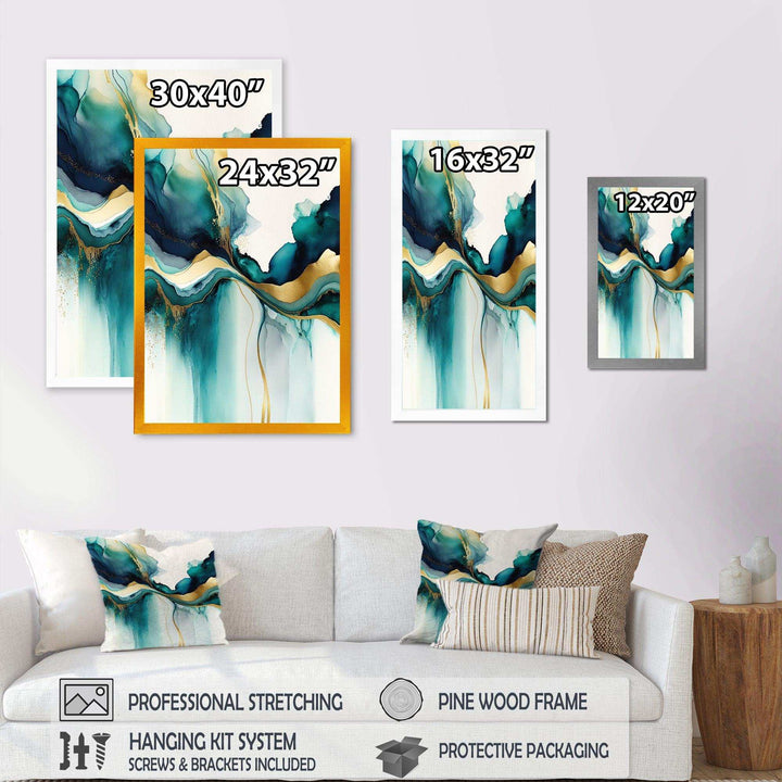 Teal And Gold Abstract Expression I - Modern Living Room Wall Decor