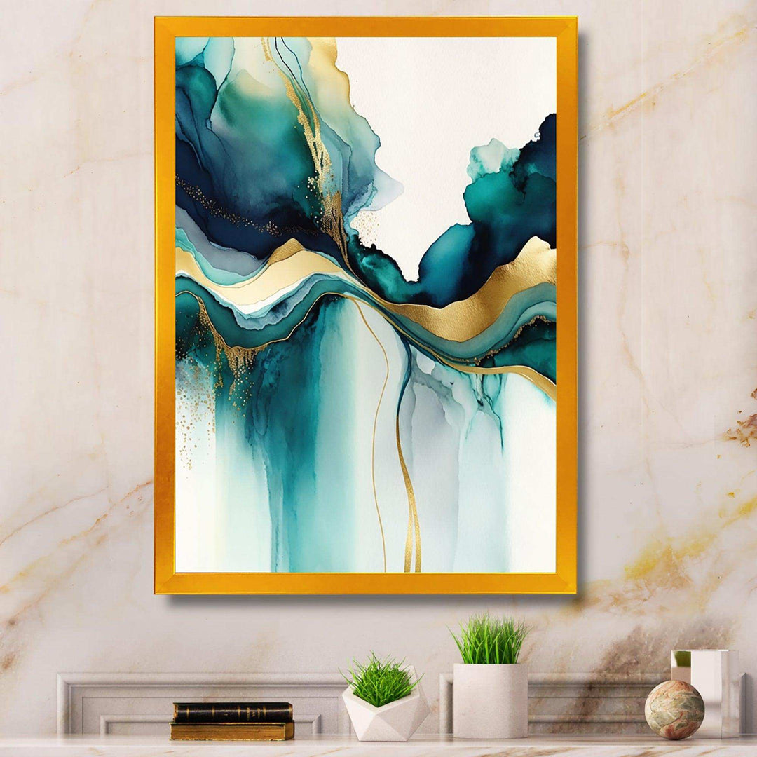Teal And Gold Abstract Expression I - Modern Living Room Wall Decor