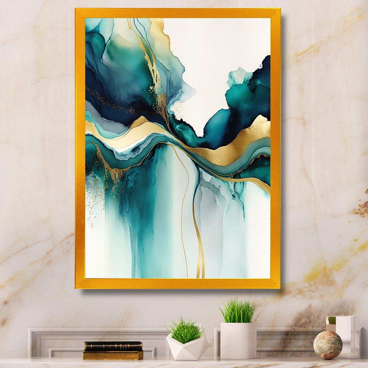 Teal And Gold Abstract Expression I - Modern Living Room Wall Decor