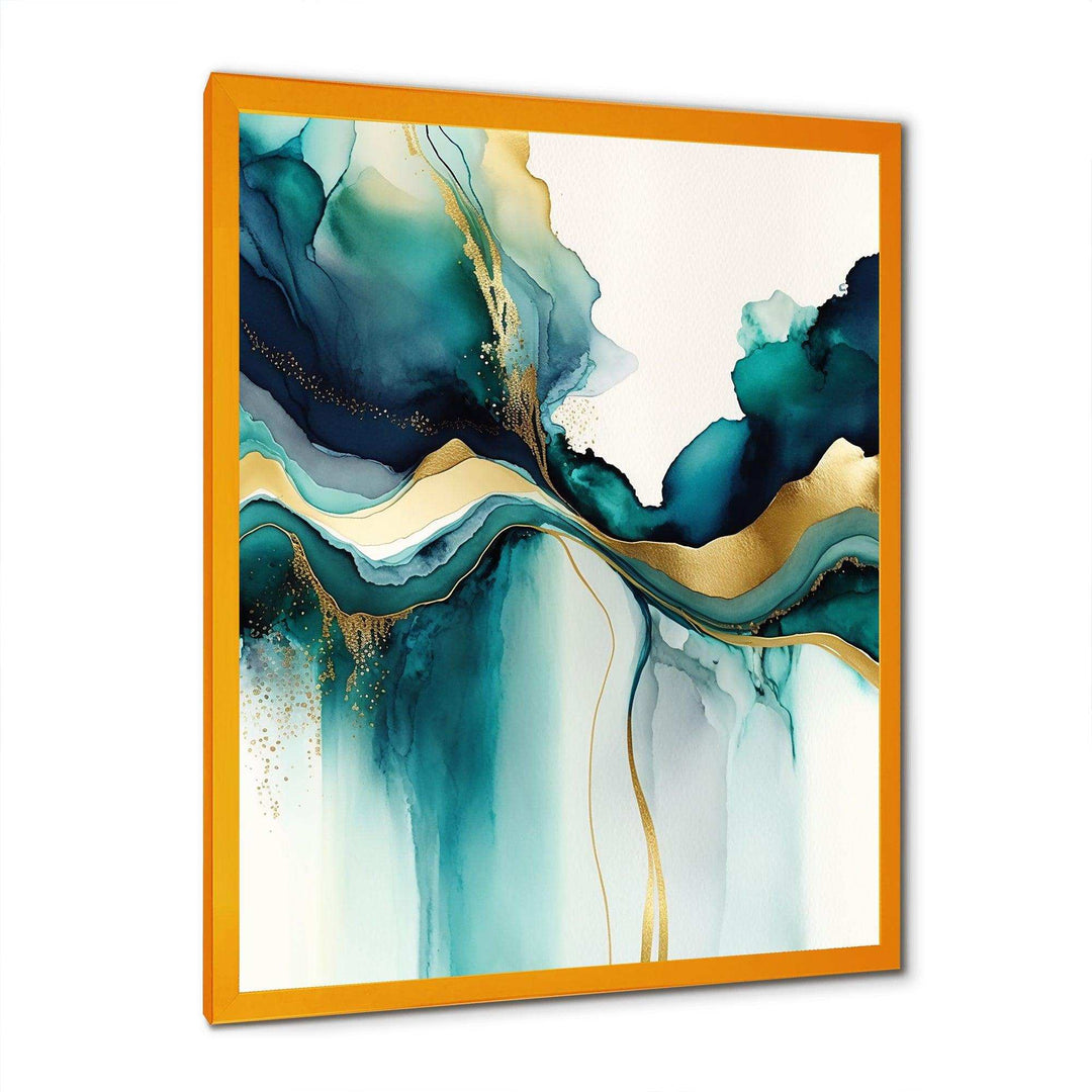 Teal And Gold Abstract Expression I - Modern Living Room Wall Decor