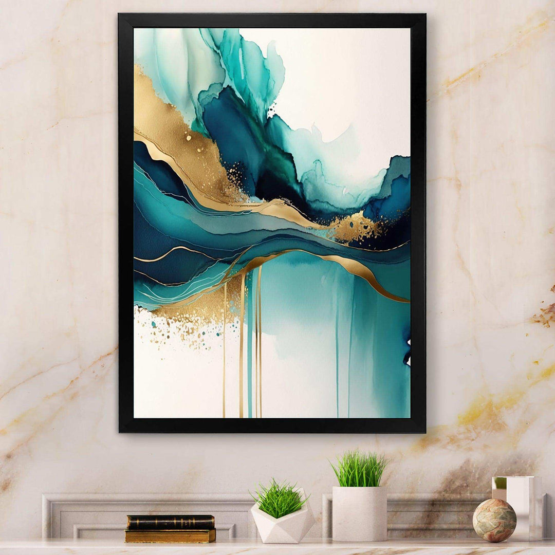 Teal And Gold Abstract Expression II - Modern Bedroom Wall Art