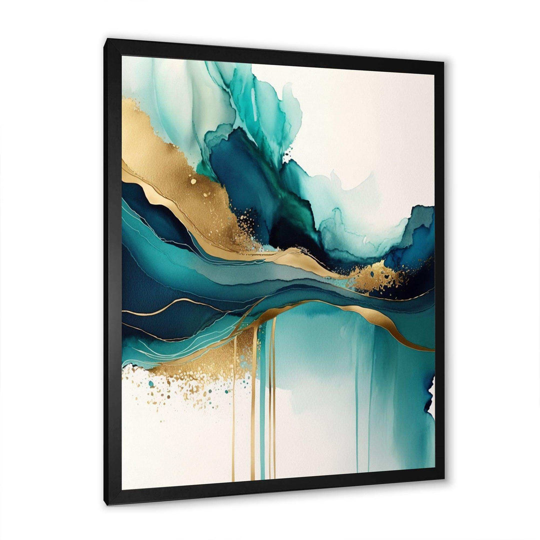 Teal And Gold Abstract Expression II - Modern Bedroom Wall Art