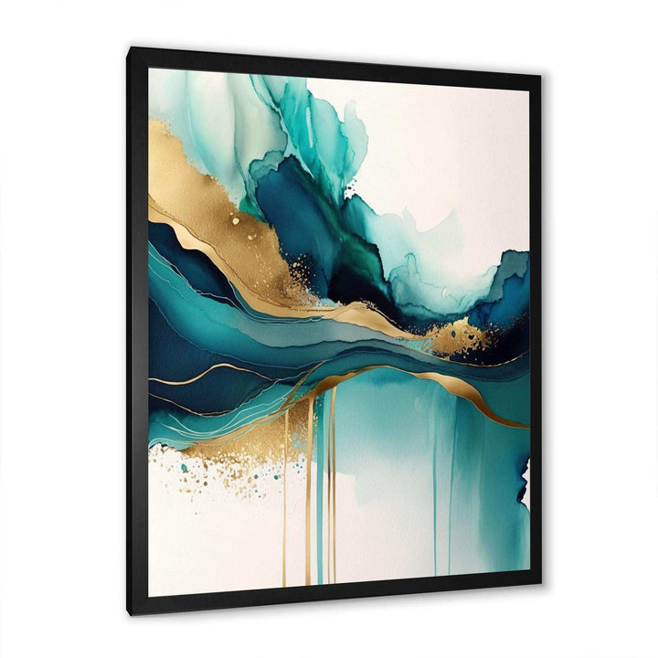 Teal And Gold Abstract Expression II - Modern Bedroom Wall Art